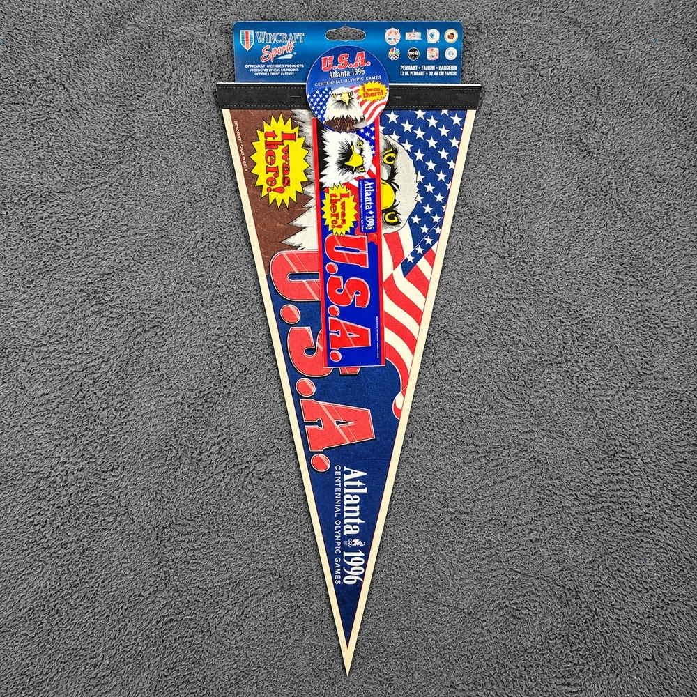 Vintage Atlanta 1996 Olympics Pennant Wincraft Sports Bumper Sticker And Button